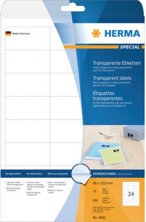 HERMA Labels transp. matt A4 66x33,8  600pcs