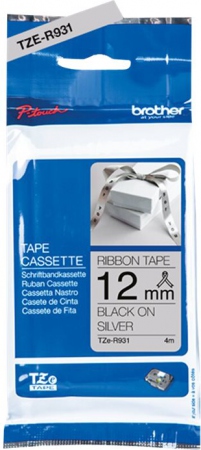 Brother TZeR satin tape 12mm x 4m black on silver