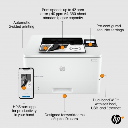 HP LaserJet Pro 4002dwe mono printer HP+ version