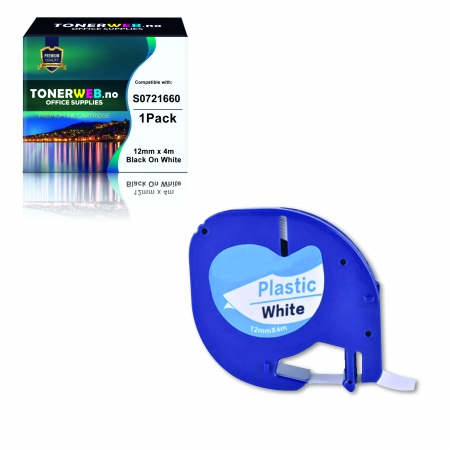 DYMO Tape LetraTAG 12mm Plast Sort/hvit - Erstatter 91221