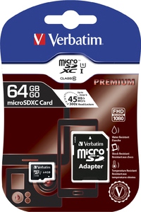 Micro SDXC Card 64 GB Class 10 with Adaptor