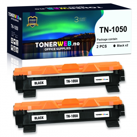 2 x Tonerkassett, erstatter Brother TN1050 2x Toner Sort (1.000 sider) 2 Stk.