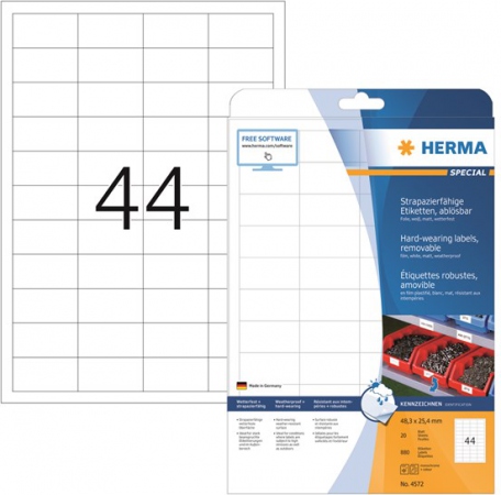 Herma Etiketter Utendrs avtagbare Hvite A4 48,3x25,4 (20)