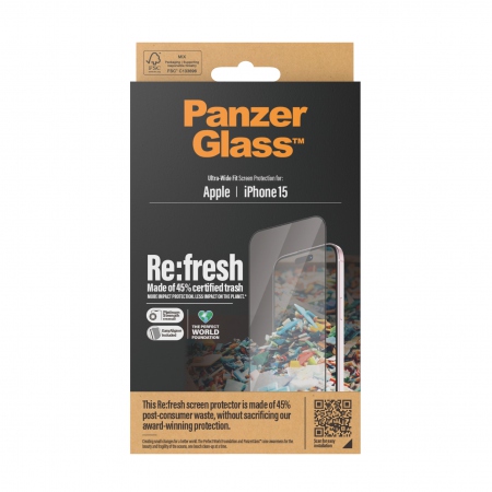 PG RE:FRESH Screen Protector iPhone 15 UWF w/Aligner