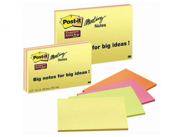 Notatblokk Post-It Ssn 203X152 Neon (4 stk)