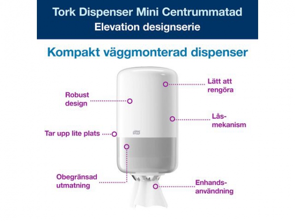 Dispenser Tork Mini Senterrull M1 Hvit