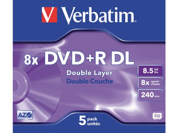 Dvd+R Verbatim Dl 8.5Gb 8X Jewelcase (5 stk)