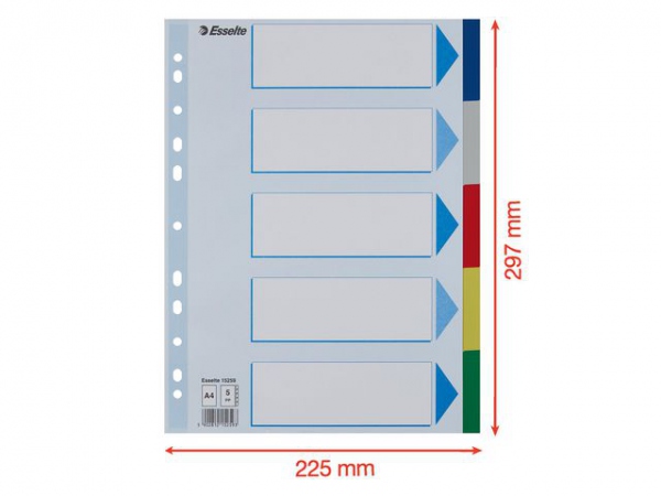 Skilleblad Esselte A4 Pp 5-Delt 5 Frg