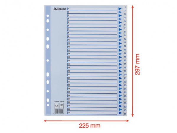 Register Esselte A4 Plast 1-31 Blå/Hvit