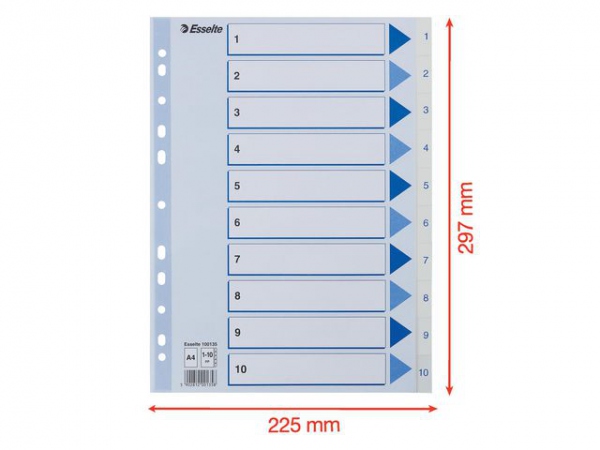 Register Esselte A4 Plast 1-10 Blå/Hvit (10 stk)