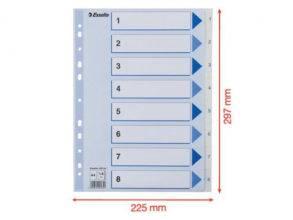 Register Esselte A4 Plast 1-8 Blå/Hvit (10 stk)