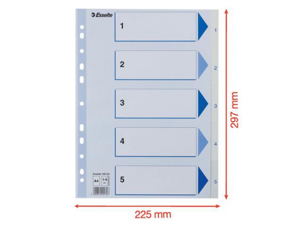 Register Esselte A4 Plast 1-5 Blå/Hvit