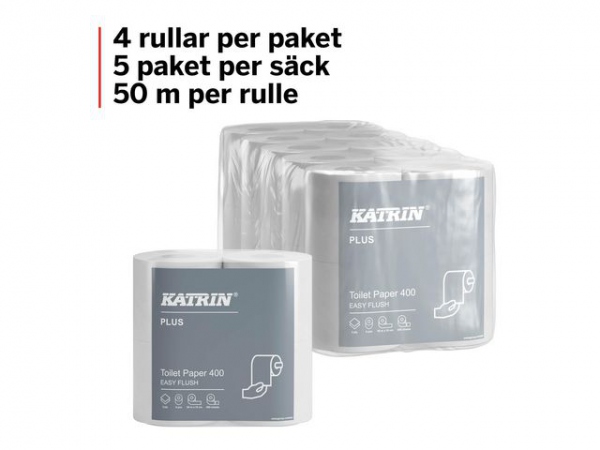 Toalettpapir Katrin Plus 400 Easy F (4 stk/pk, 5 pakker)