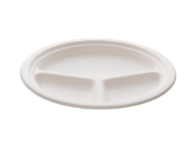 BildeTallerken Bagasse 26Cm 3Rom Hvit (50 stk)