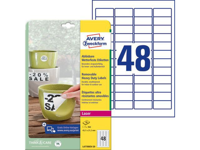 BildeEtikett Avery Sterk Avtag 45,7X21,2 (960 stk)