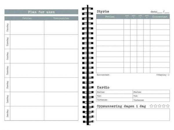 Treningsdagbok Grieg A5 Spiralisert Grå