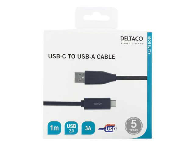 BildeKabel Deltaco Usb-C Til Usb-A 1M