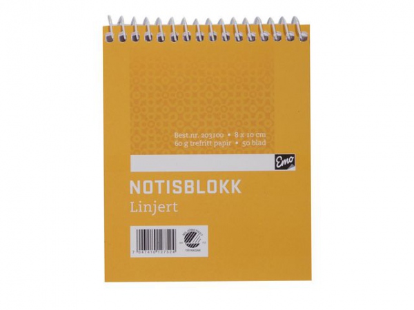 Notisblokk Emo 8X10Cm 60G 50Bl Linj Spir (10 stk)