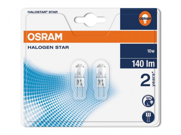 Lyspære Osram Halostar10W/1028 12V G4 (2 stk/pk, 10 pakker)