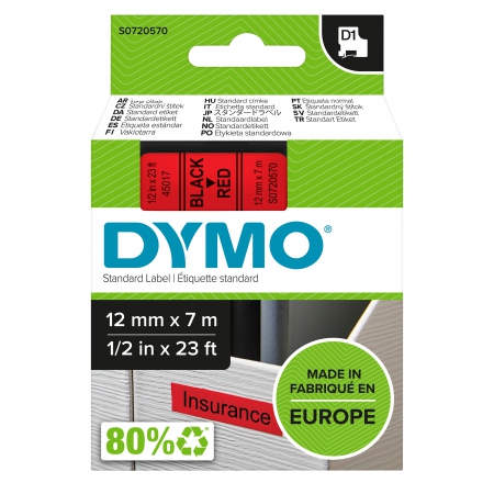 Tape Dymo D1 12Mm X 7M Sort/Rød