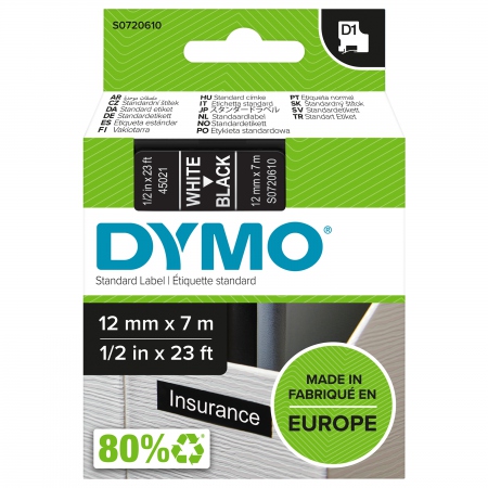 Tape Dymo D1 12Mm X 7M Hvit/Sort