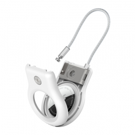 Secure Holder with Wire Cable for Airtag - White