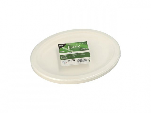 Tallerken Pure Bagasse Oval 26X20Cm (12 stk)