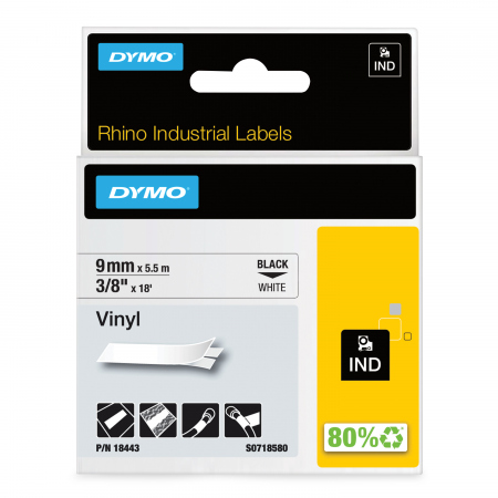 Tape Rhino Vinyl Sort p� Hvit 9mm (5.5m) S0718580